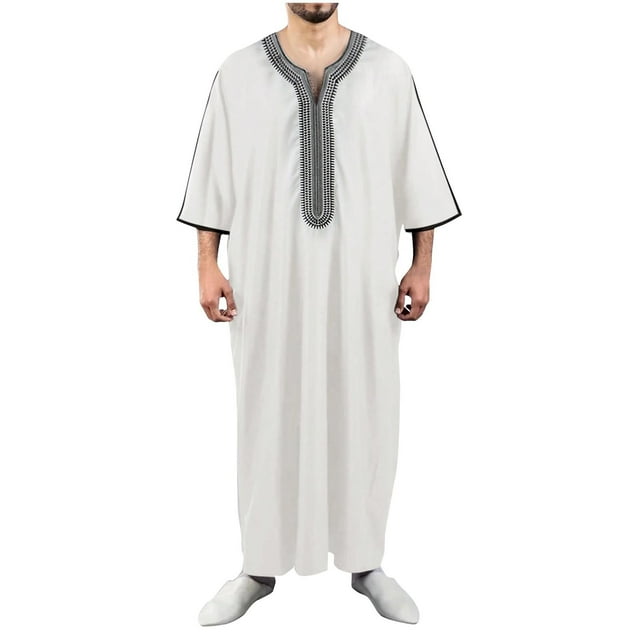 Hinvhai Men's Leisure Robe Clearance Long Sleeve Premium Soft Thobe Gown White L(L)