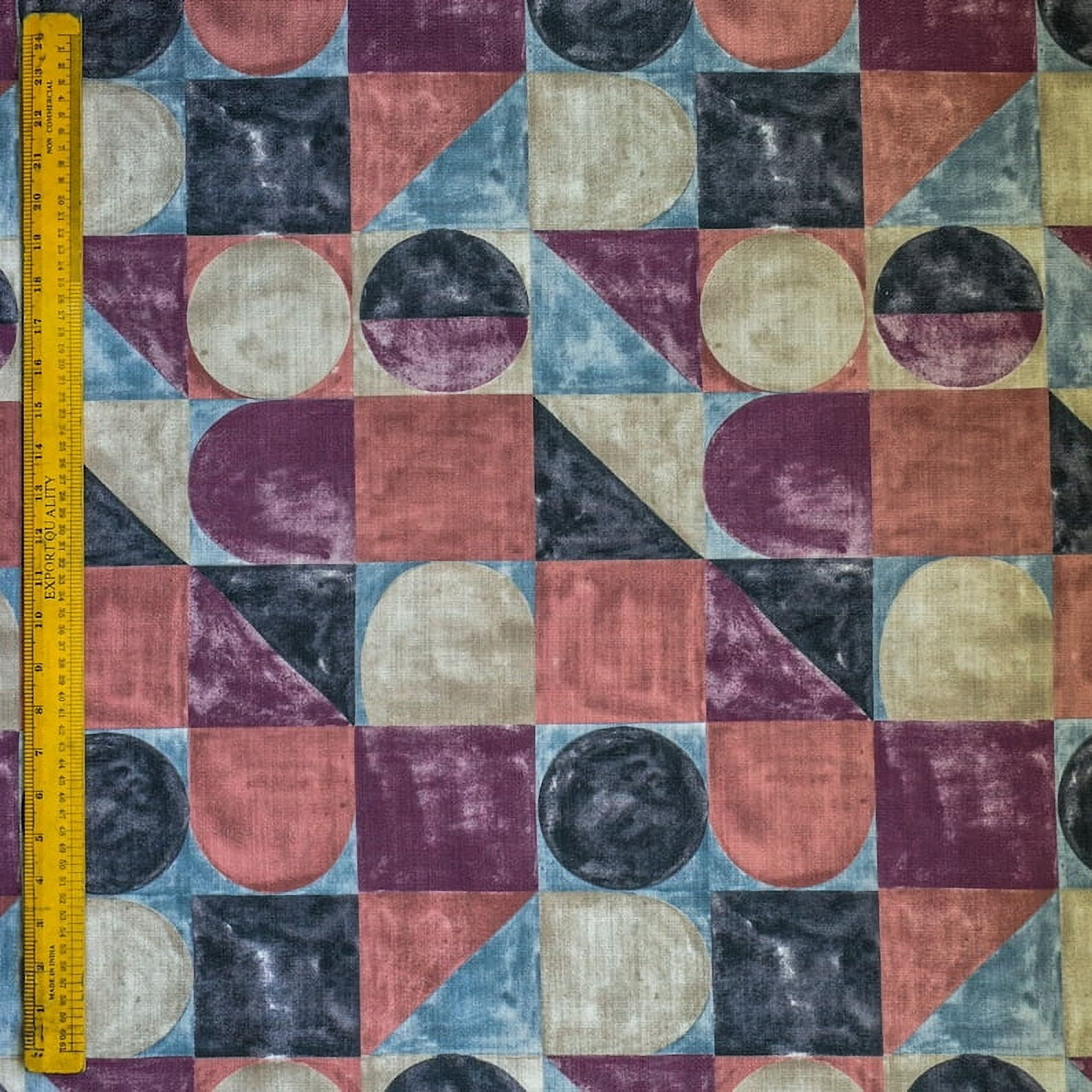 Fabric Mart Direct Squares & Circles Fabric By The Yard, 12 Continuous Yards Burgundy Printed Cotton Fabric, Upholstery Fabric, Curtain & Drapery Fabric, Fabric For Pillows