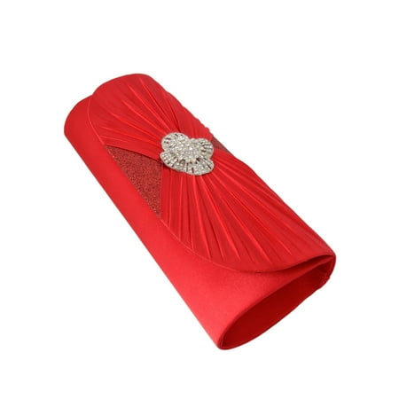 Layers Pleated Clutch - Elegant Cross Pleated Satin Flap Crystal Clutch Evening Bag