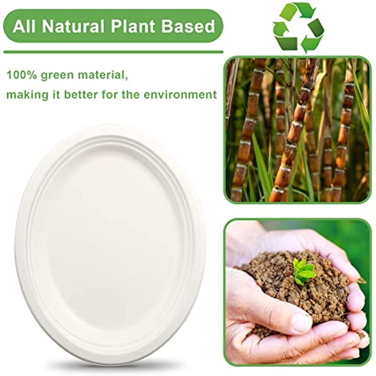 Oval Paper Plates White, 12 Inch Large Paper Plates, 100% Compostable Paper Plates Eco Friendly Disposable Plates, Oval Paper Plates Heavy Duty
