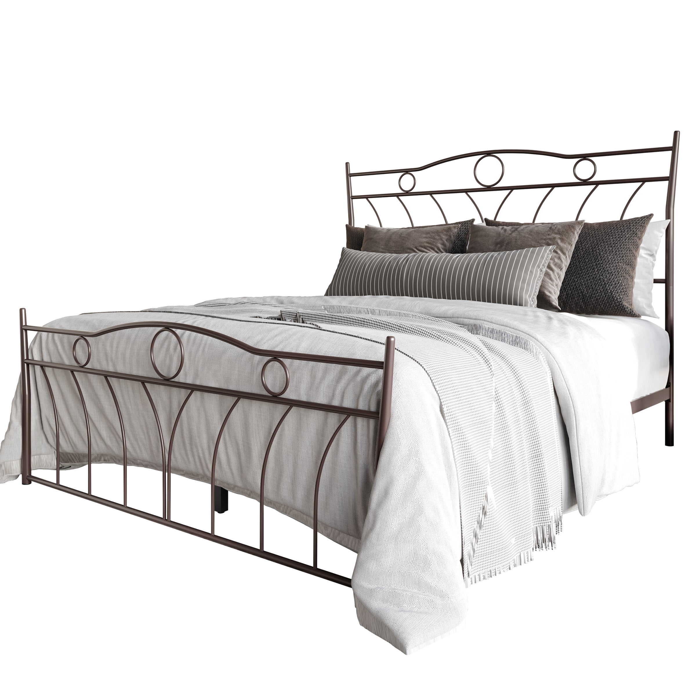 Home Design Shelby Full Metal Bed Frame for Adults, Brown, Classic Headboard and Footboard Design, Sturdy Frame, Easy Assembly