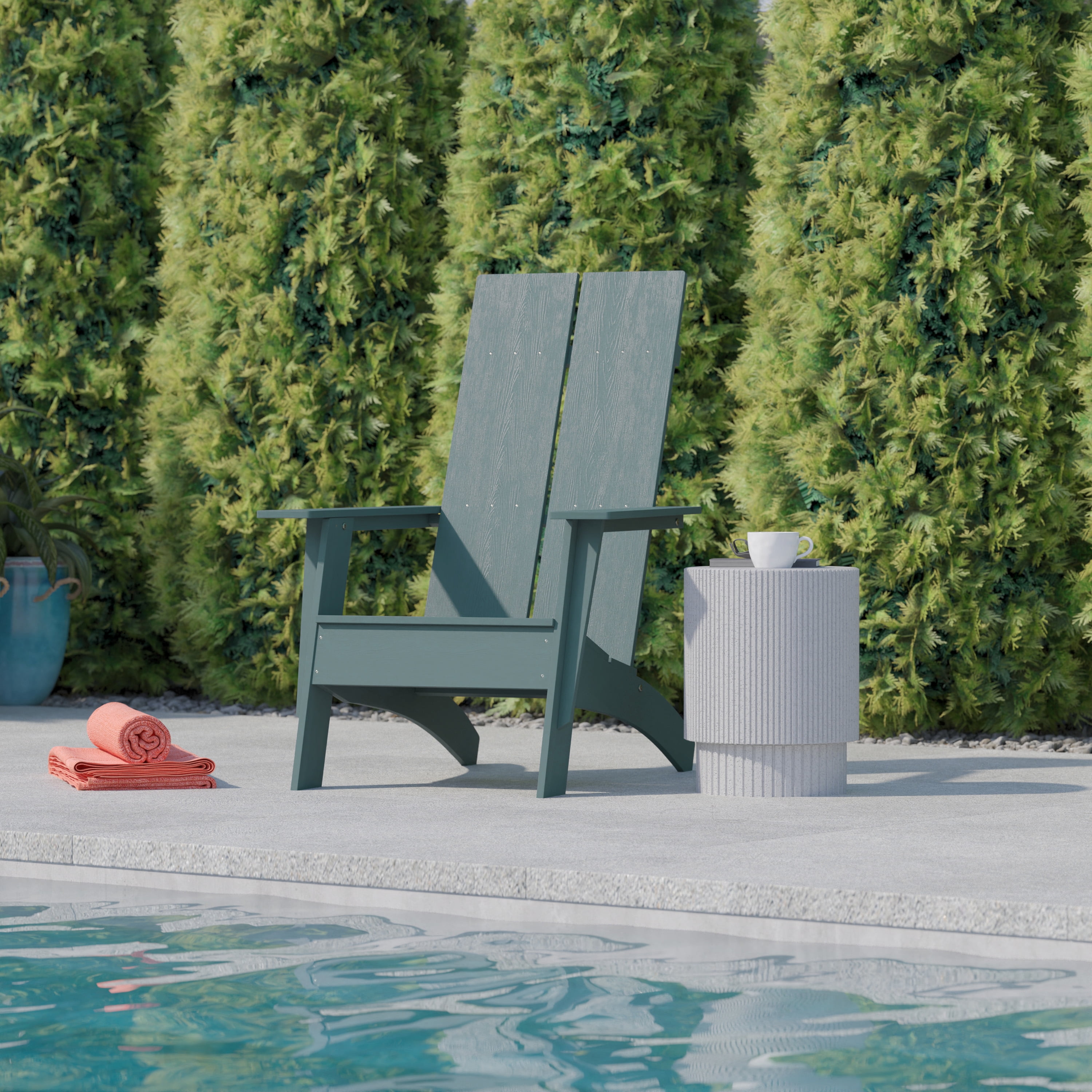 BizChair Modern Commercial 2-Slat Back Adirondack Chair - Sea Foam All-Weather Poly Resin Lounge Chair