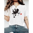 thumbnail image 1 of Camiseta estampada con flecha de Cupido y corazón para mujer. Top informal de manga corta con cuello redondo en color granate. Ligera y transpirable. Perfecta para primavera, verano y otoño. Camiseta, 1 of 6