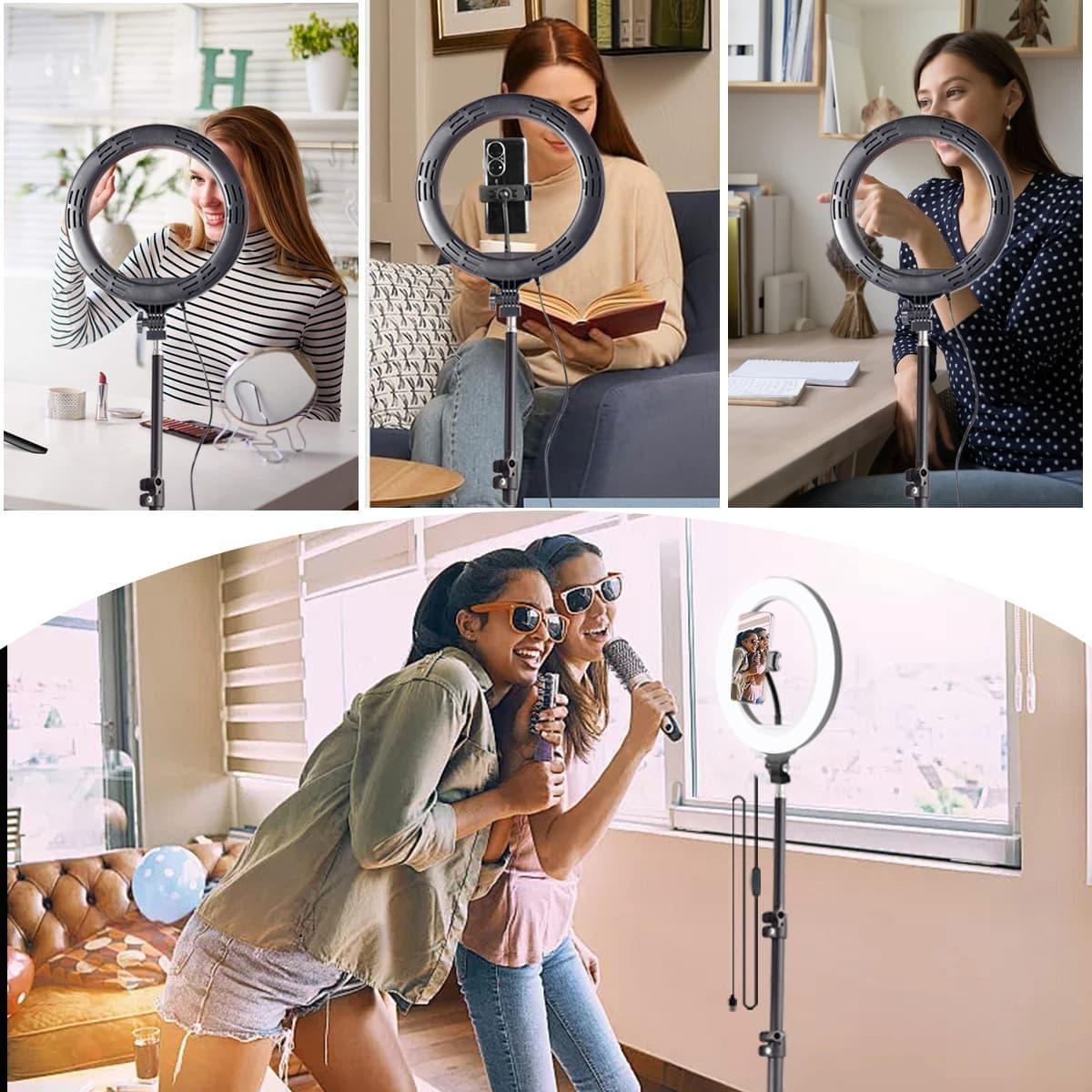 UEGOGO 10" Ring Light w/43" Tripod & Phone Holder - Adjustable LED for Live Stream/Makeup/YouTube/TikTok