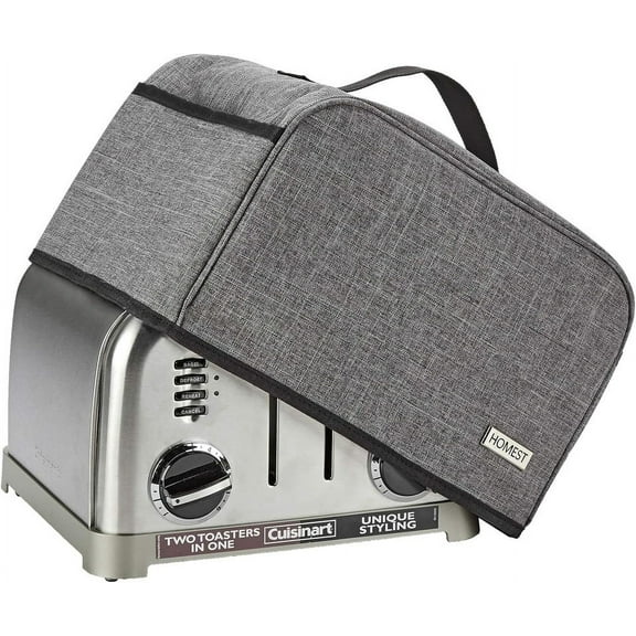 Toaster Dust Cover with Pockets Compatible with Cuisinart 4 Slice Toaster, Can Hold Jam Spreader Knife & Toaster Tongs, Dust and Fingerprint Protection, Grey
