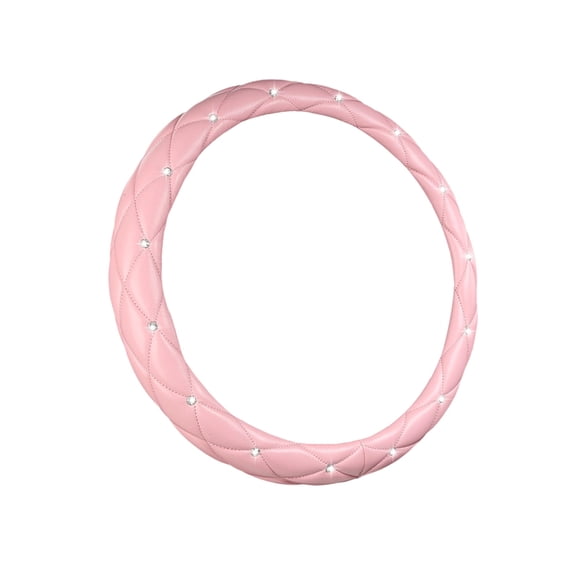 Diamond Soft Leather Steering Wheel Cover with Bling Bling Crystal Rhinestones, Universal 15 inch Anti-Slip, Car Interior Accessories(Pink)