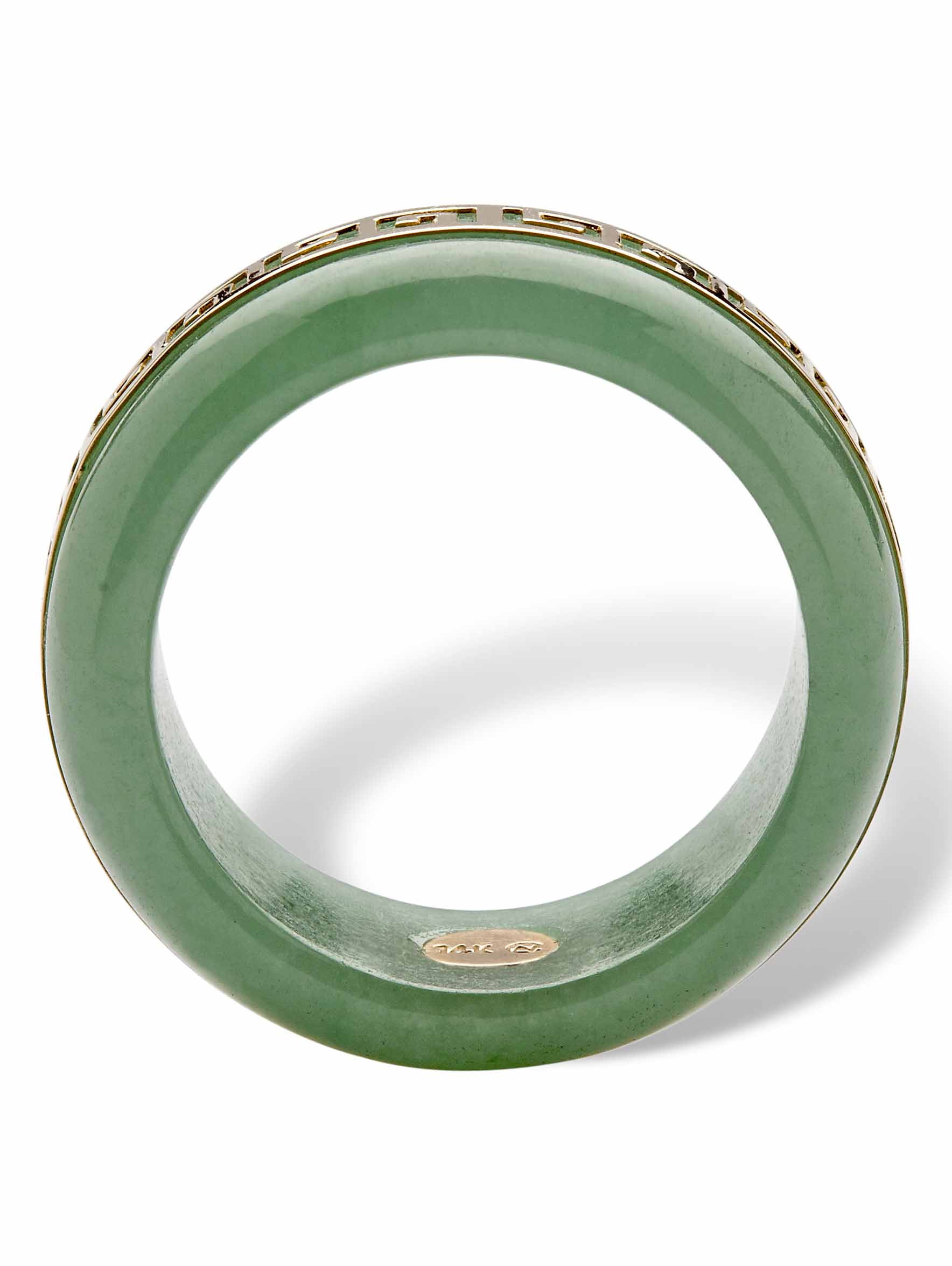 Genuine Green Jade 14k Yellow Gold "Greek Key" Ring