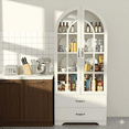 thumbnail image 4 of 71" Tall Arched Kitchen Pantry Storage Cabinet with 2 Drawer & 2 Door, 6 Tier Farmhouse Wood Pantry Arched Cabinet with Glass Door & Adjustable Shelves for Kitchen Dining Room Living Room, White, 4 of 8