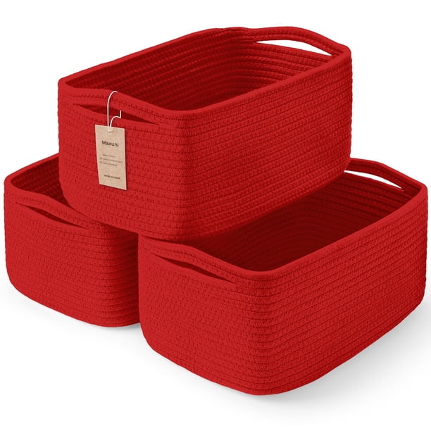 Cesta de almacenamiento Maxuni, 30 x 20 x 13 cm, cuerda de algodón roja, paquete de 3