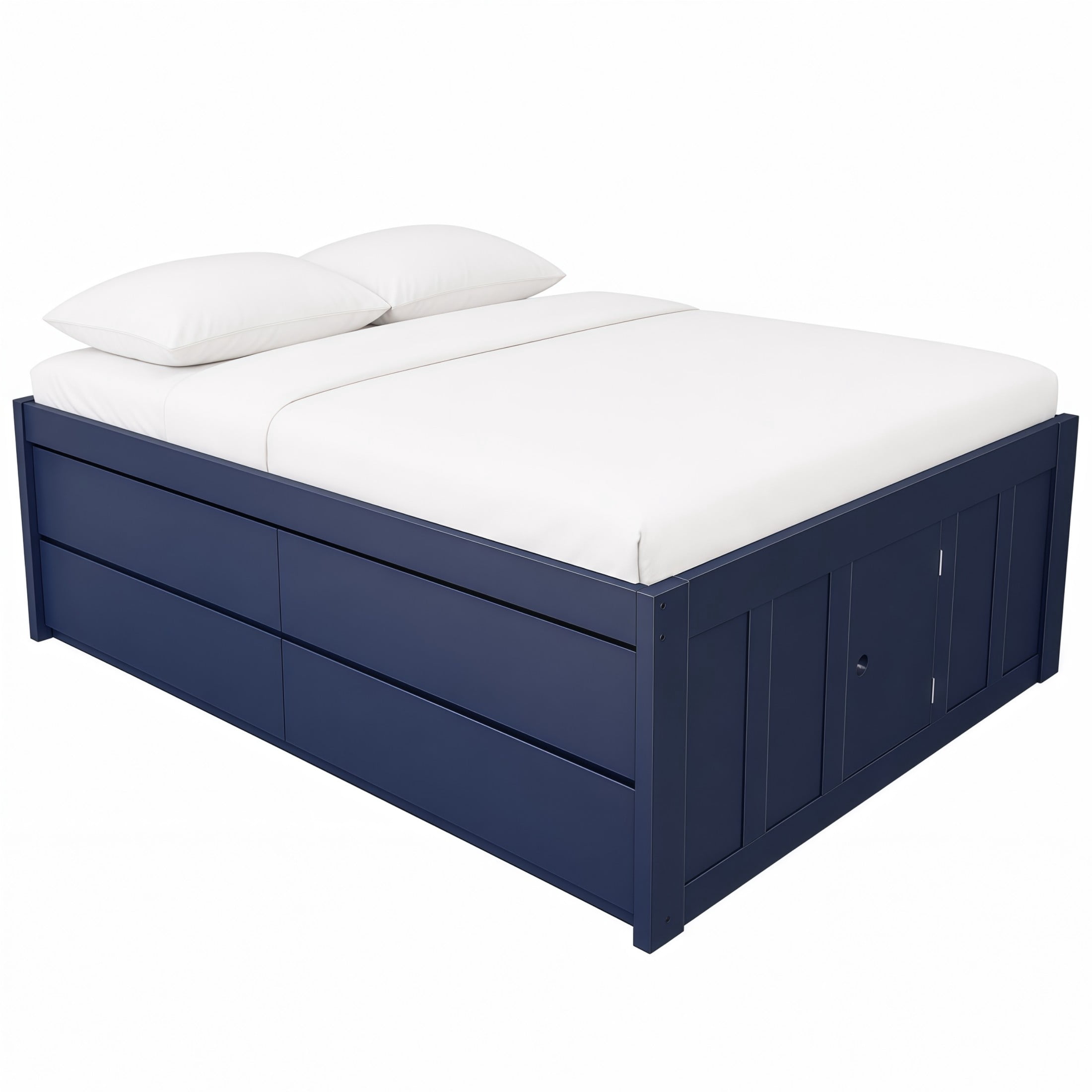 GDF Studio Tyler Full Size Captain Bed with Storage Drawers & Side Door, Modern Space-Saving Bed for Kids, Navy Blue