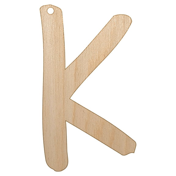 Letter K Uppercase Felt Marker Font Wood Holiday Christmas Tree Ornament Unfinished DIY Pre-Drilled Craft