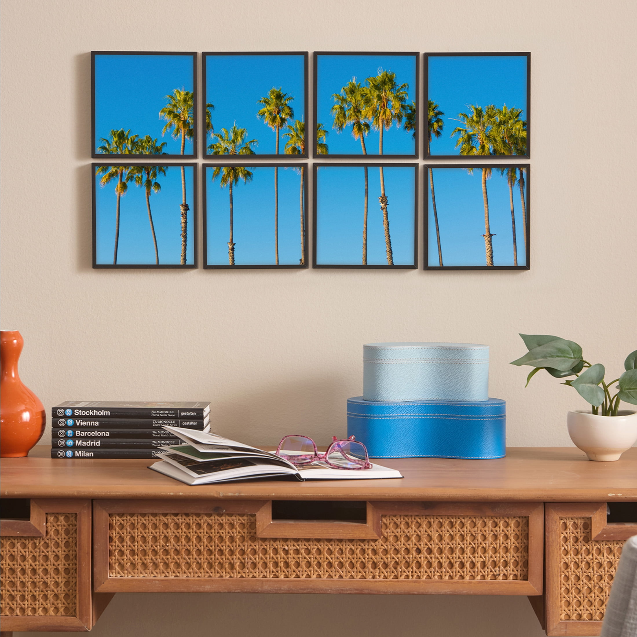 TilePix Mini 6x6 Black Photo Frame 8-Piece - Customizable Magnetic Frame for Gallery Wall, Nail-Free Hanging Photo Tile