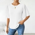 thumbnail image 1 of TaTaai 2026 Spring Summer Solid Color Chiffon Top for Women Round Neck Back Button Pleated Flared Sleeve Five-Quarter Sleeve Casual Blouse Soft Comfy Vacation Gift, 1 of 9