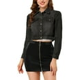 thumbnail image 5 of INSPIRE CHIC Women's Classic Casual Puff Sleeve Button Down Cropp Denim Jacket L Black, 5 of 8