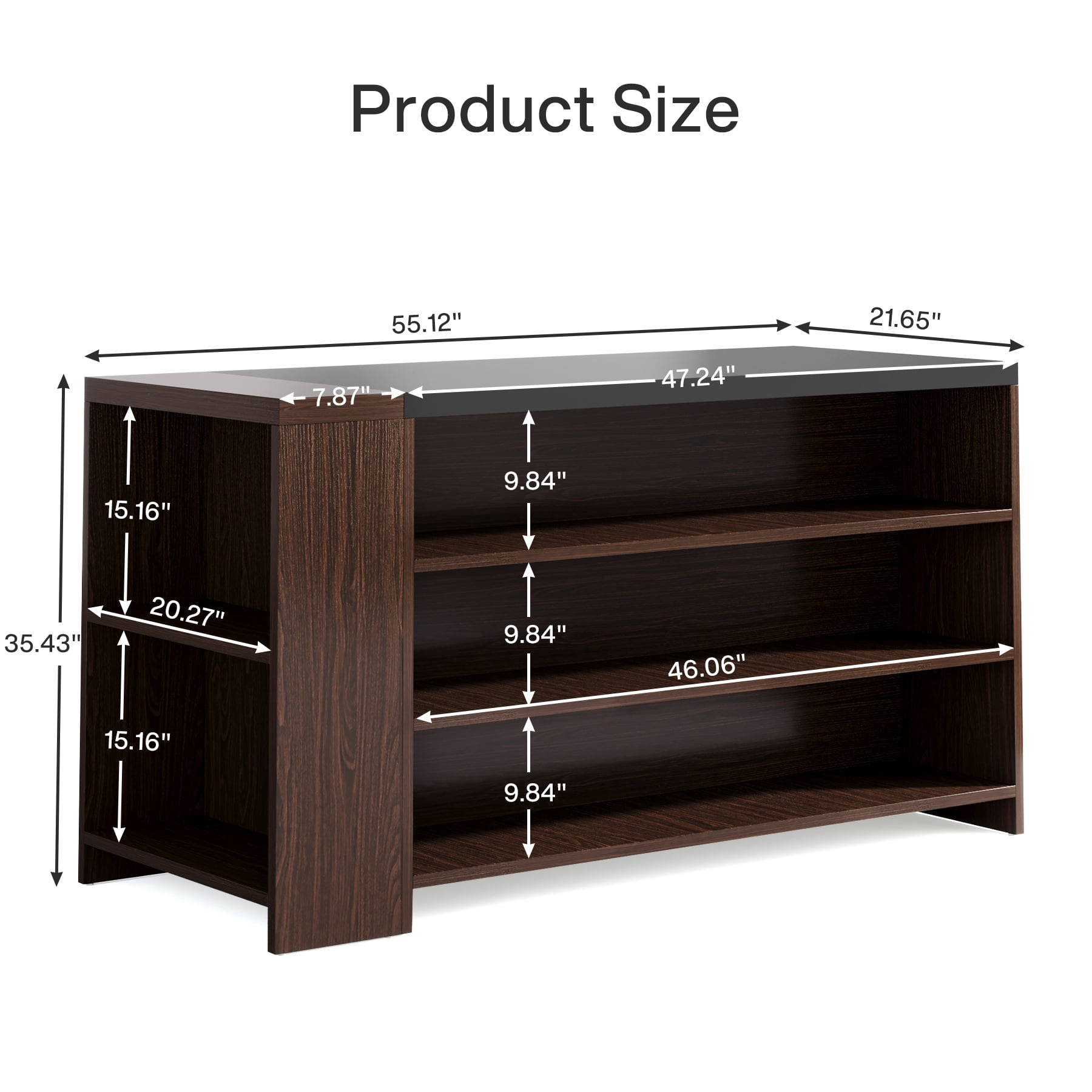 Tribesigns Farmhouse 5-Tier Kitchen Island with Storage, 55" Wooden Island Table with 5 Shelves