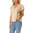 thumbnail image 4 of Unique Bargains Hauts à Manches Courtes pour Femmes Blouse Décontractée Col en V Kaki TG, 4 of 6