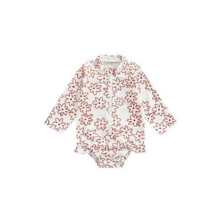 

DuAnyozu Baby Girl Summer Swimsuit Long Sleeve Zipper One Piece Bathing Suit Sun Protection Rash Guard Swimwear Sunsuit