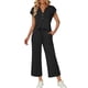 thumbnail image 2 of Top y falda Conjunto de las mujeres de la moda de color sólido suelto de manga corta con cuello en V con pantalones cortados de pierna ancha Set de bolsillo Pantalones y Top Set para las mujeres, 2 of 6