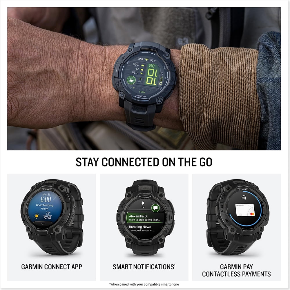 Garmin Instinct 3 - 45 mm Outdoor GPS Smartwatch, AMOLED, Black with Black Band 010-02936-00 Bundle with Deco Essentials 2x Screen Protector & 2x Tactical Emergency Paracord Bracelet
