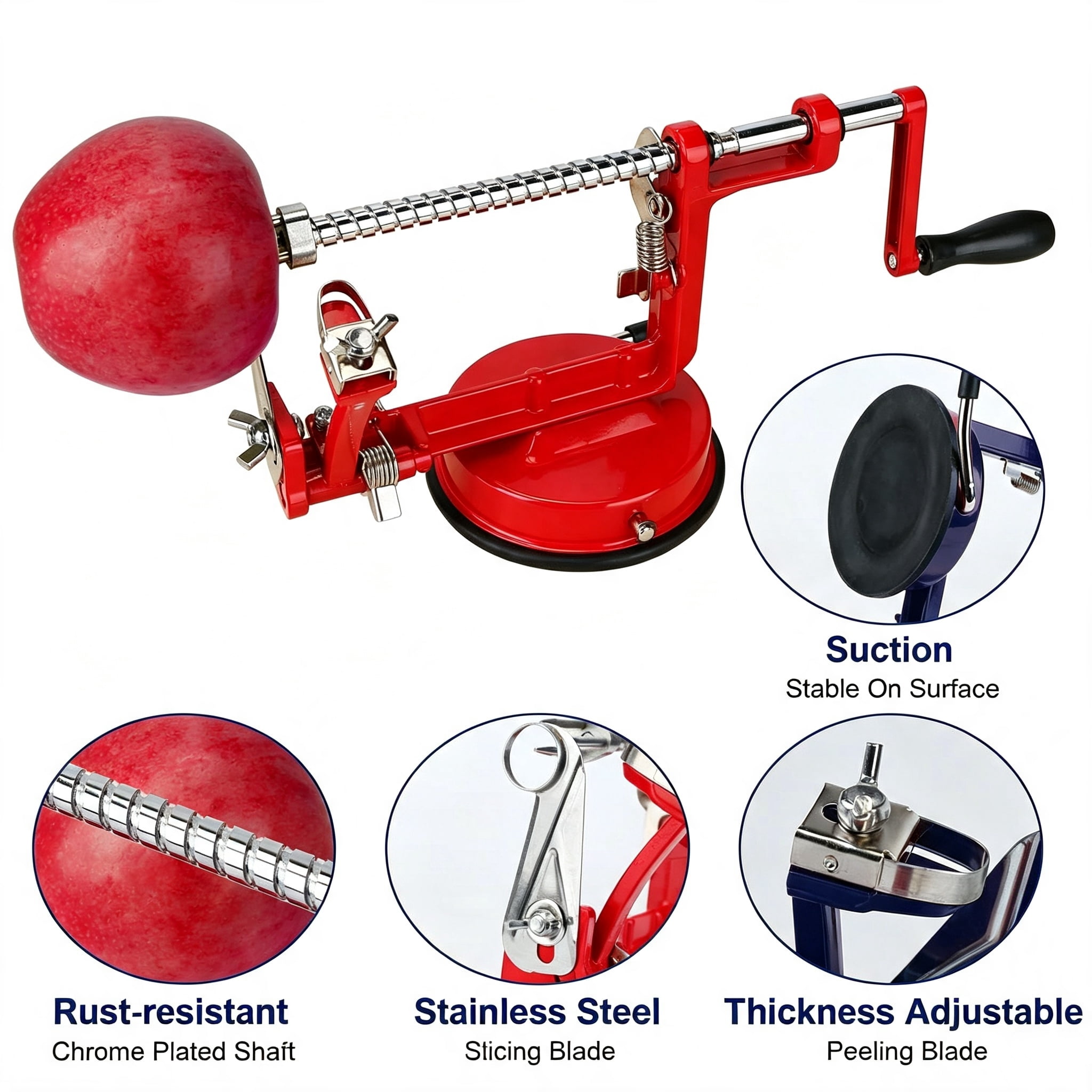 3 in 1 Fruit Peeler, 3‑in‑1 Apple Peeler Slicer Corer,Apple Slicer Corer with Suction Base, Zinc Alloy and Stainless‑Steel Blade for Kitchen Fruit Processing