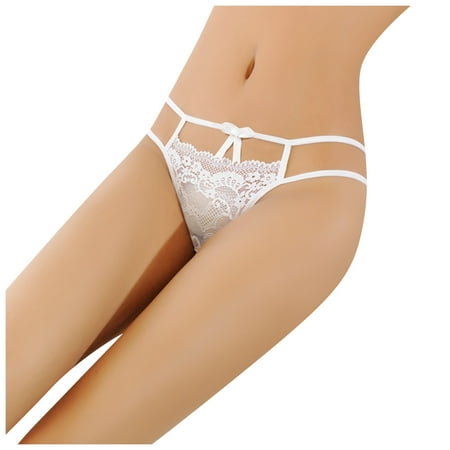 

DNDKILG Breathable Bikini Thong for Women Lace Soft T-Back G-String Panties Low Rise Sexy Underwear White M