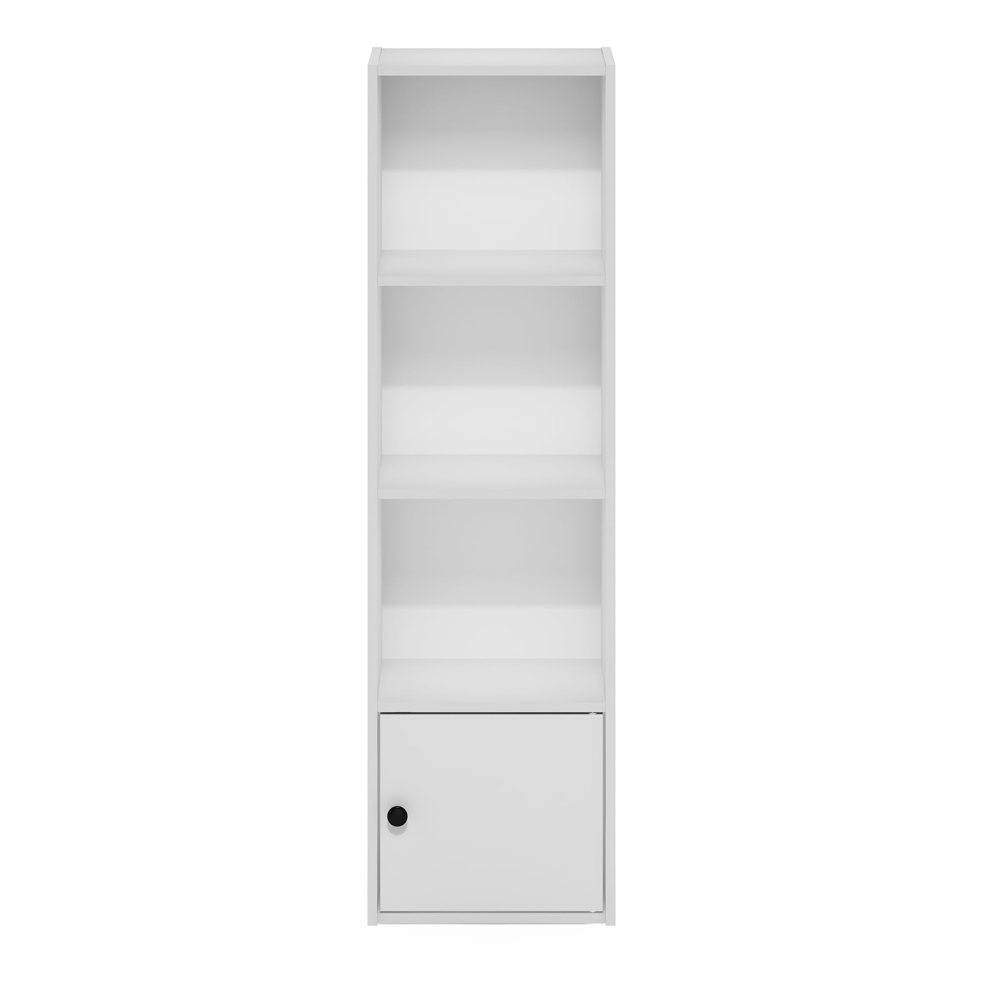 Furinno Luder Adult 4-Tier Shelf Bookcase with 1 Door Storage Cabinet, White