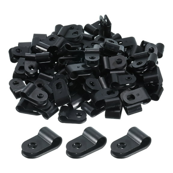 R-Type Cable Clamps, 5.2mm 0.2 Inch Cable Organizer Cord Clips Black, 200pcs