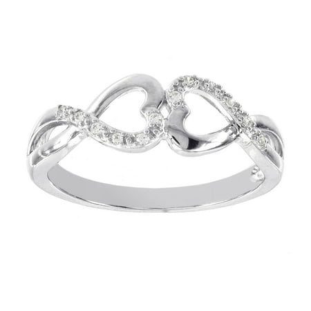 Diamond Accented Sterling Silver Double-Heart Ring