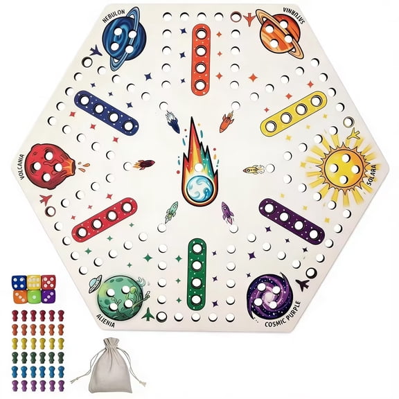 Original Wooden Aggravation Board Game, 15 Inch Single-Sided Set for 6 Players with 36 Colorful Pawns & 6 Dice, Fast Track Game for Family Night & Adults