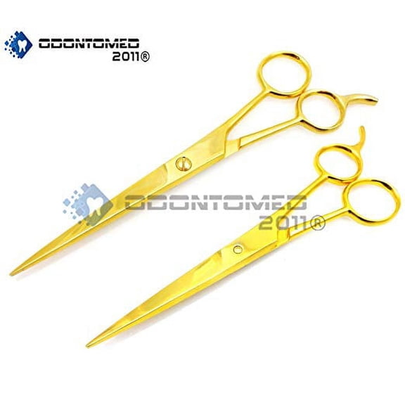 OdontoMed2011® Set of 2 Pieces 6.5" & 7.5" Stainless Steel Full Gold Barber Hair Cutting Salon Scissors ODM