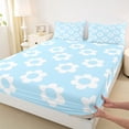 thumbnail image 3 of Homewish Cute Cartoon Floral Bed Sheets,Abstract Daisy Blossom King Sheets,Blue White Sheet Set For Kids,Super Cozy Room Decor,4-Piece, 3 of 7