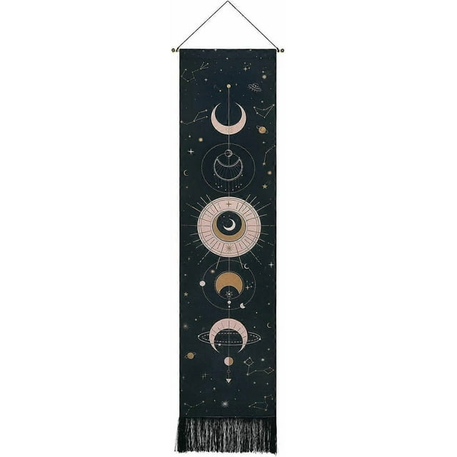 Moon Tapestry Psychedelic Wall Hanging Tapestries Tapestry Home Decoration for Bedroom 51 x 13 Inch (130 x 32 cm), Black