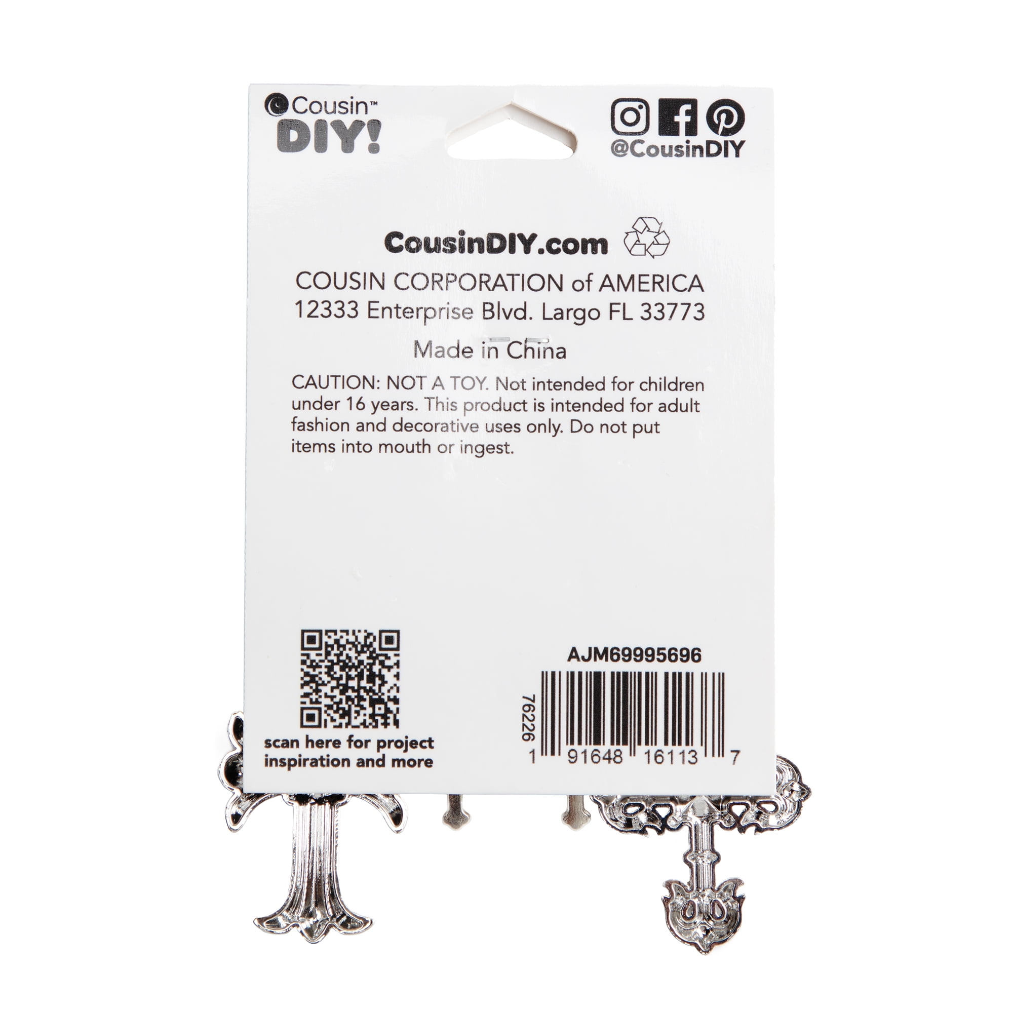 (2 pack) Cousin DIY Silver Cross Charms with Black Stones, 8 Piece, Adult, Unisex, Model 69995696