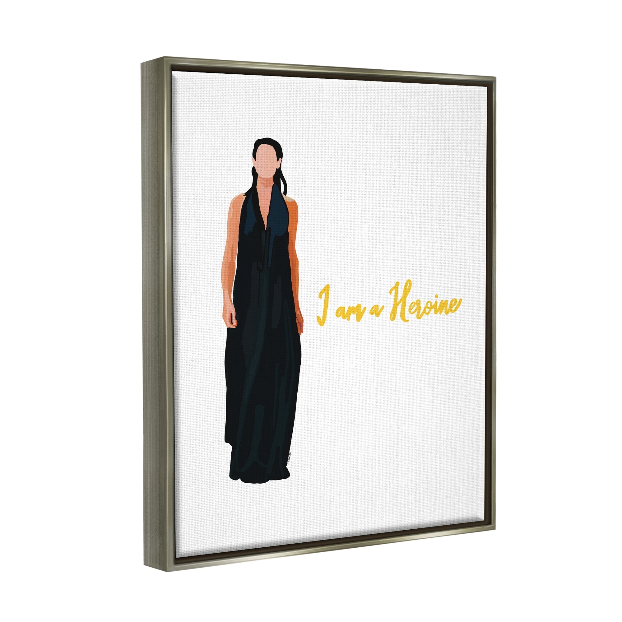 Stupell Industries I Am A Heroine Glam Fashion Woman Encouraging Phrase Graphic Art Luster Gray Floating Framed Canvas Print Wall Art, Design by Amelia Noyes