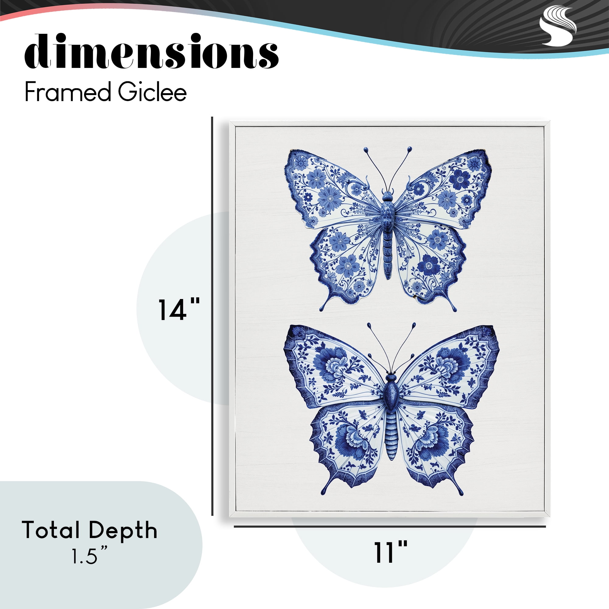 Ornate Toile Pattern Butterflies White Framed Giclee Art, design by Lettered and Lined