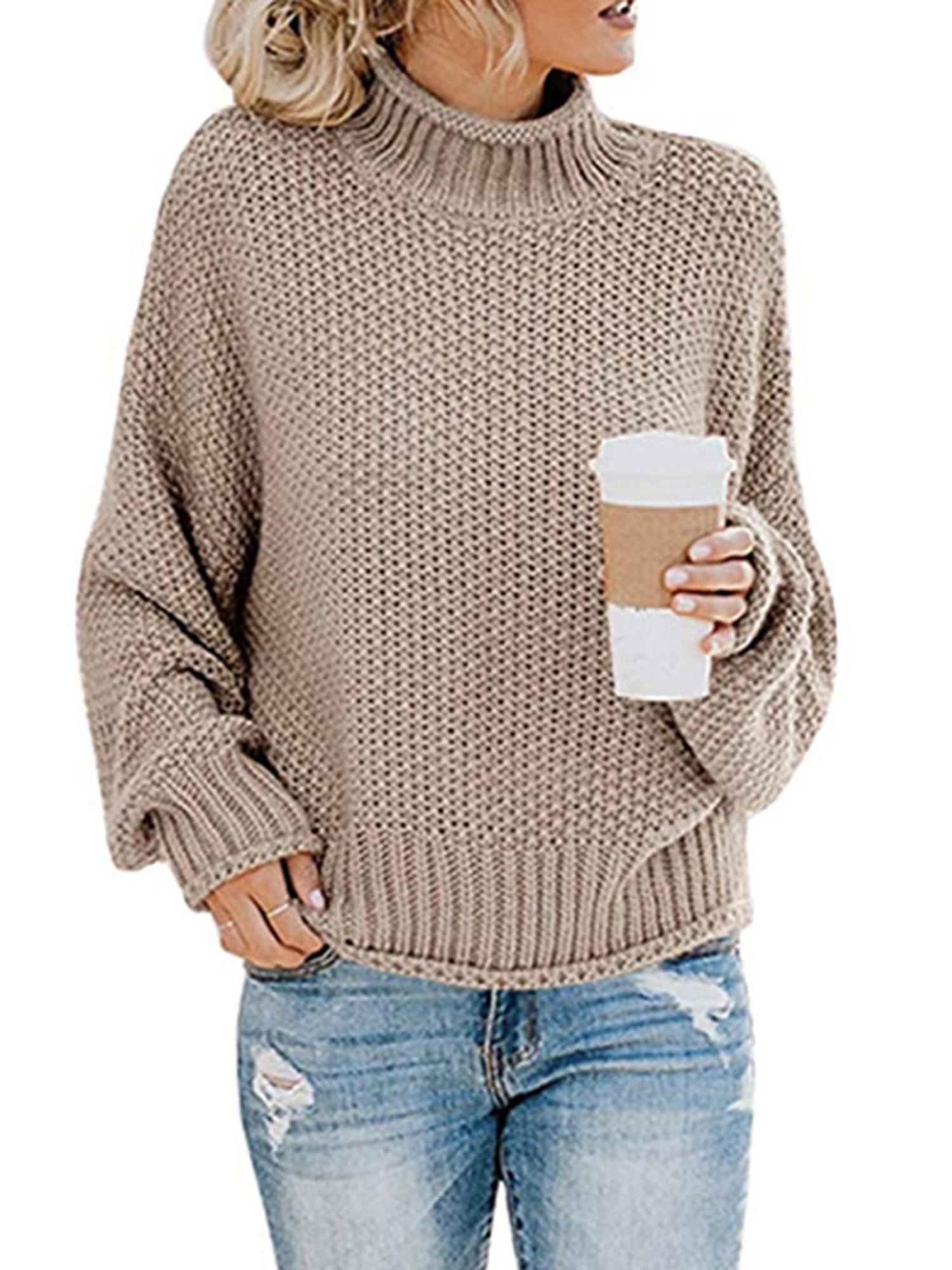 Wodstyle - Women's Long Sleeve Sweaters Turtleneck Loose Soft Knitted  Casual Pullover - Walmart.com - Walmart.com