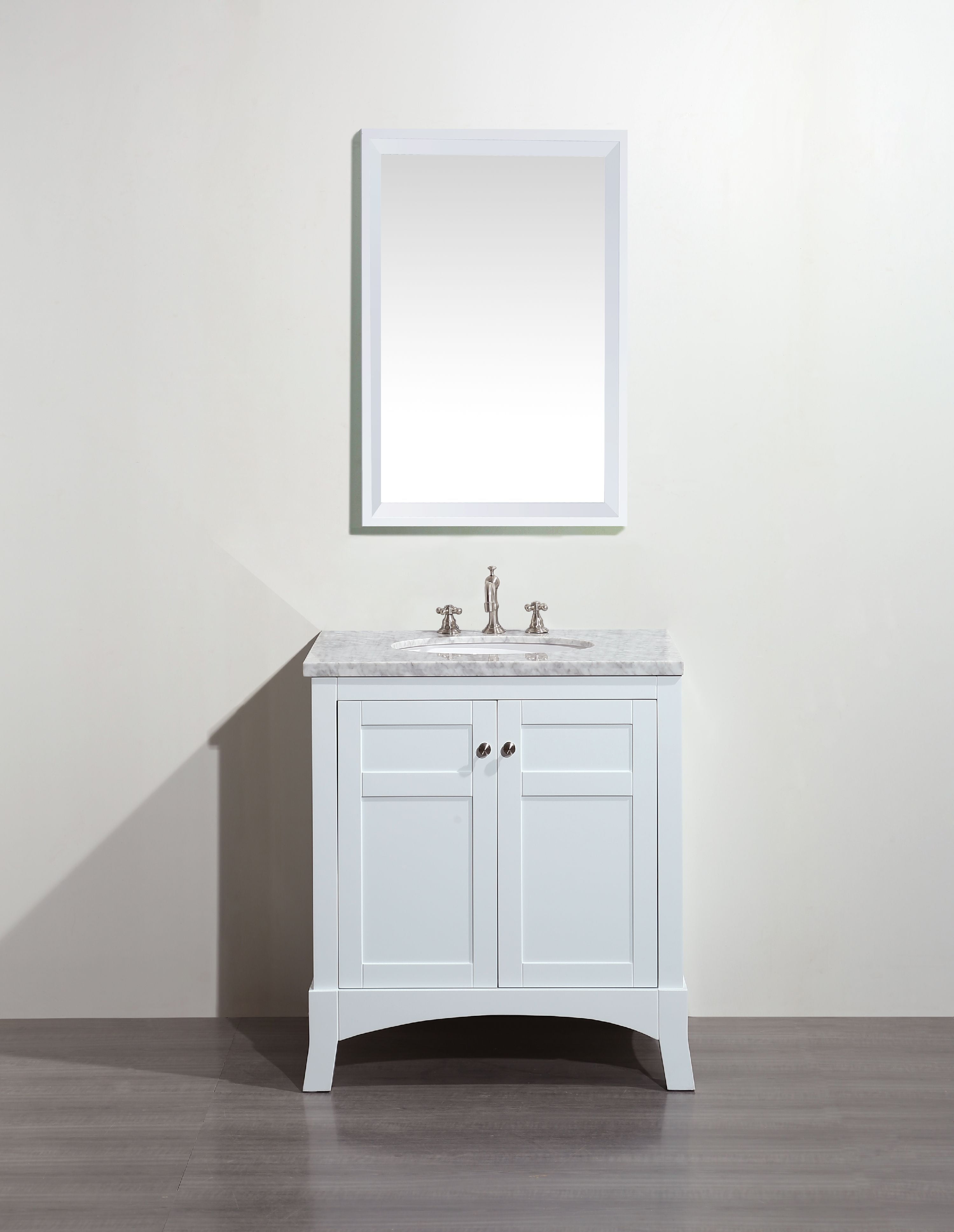 Eviva New York 30" White Bathroom Vanity, with White Marble Carrera CounterTop
