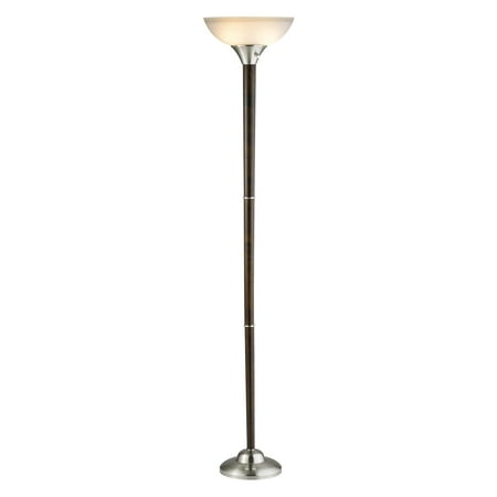 Adesso Alta 300 Watt Torchiere in Walnut Rubber Wood and Brushed Steel Accent Color