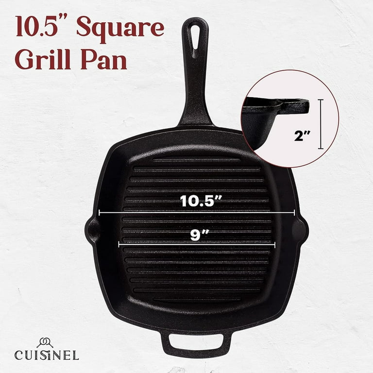 Cuisinel Pre-Seasoned Round Cast Iron Griddle with Silicone Handle Cover,  10.5