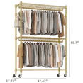 thumbnail image 5 of Legooin 47" x 18" x 81" Rolling Gold Clothes Rack with Wheels Metal Garment Rack with 2 Hanging Rods for Bedroom Balcony, Gold, 5 of 9