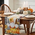 thumbnail image 4 of Fall Table Runner Thanksgiving Plaid Gnome Table Runners Orange Pumpkin Maple Leaf Plaid Linen Cotton Linen Dresser Scarf Kitchen Dining Table Decor for Fall Holiday Party Decor 13x36 Inch, 4 of 9