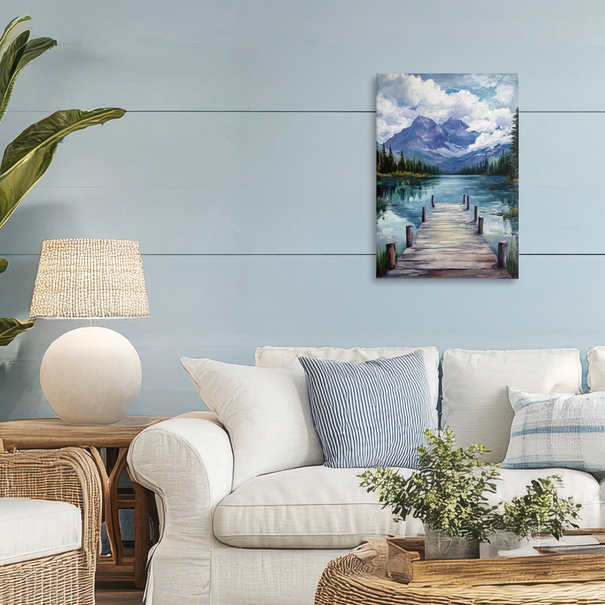 Stupell Industries Weathered Dock on Mountain Lake Canvas Wall Art, design by Petal Prints Design