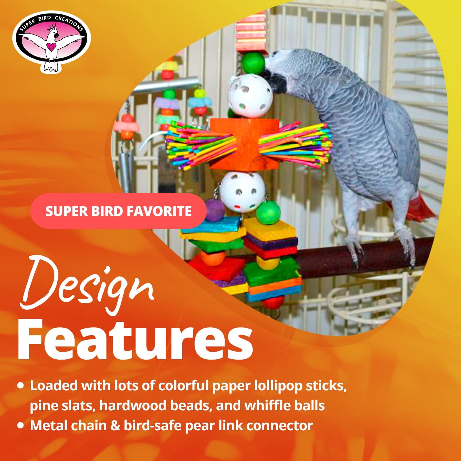 Super Bird Creations SB513 Willy Nilly Bird Toy - Enriching Parrot Toy for Large Birds, Medium Conure Toys, Bird Foraging Toys, Parrot Toys for Medium Birds, Medium/Large Bird Size, 14" x 6.5"