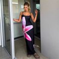 thumbnail image 3 of Vestido largo con estampado de espagueti y espalda descubierta para mujer, traje elegante ajustado de retazos en contraste con cuello Halter, moda de otoño, 2024, 3 of 5