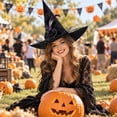 thumbnail image 2 of Witch Hat for Women Adult Witch accessories Detachable Costumes Hat Accessories for Halloween Party Supplies Black Rose, 2 of 10