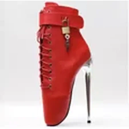 FHC New Novelty Stiletto High Heels Ballet Boots Fetish Cosplay Shoes Lock Wrap Strap Ankle Botas 18cm/7 inches Stock Big Size (Red matte 45)