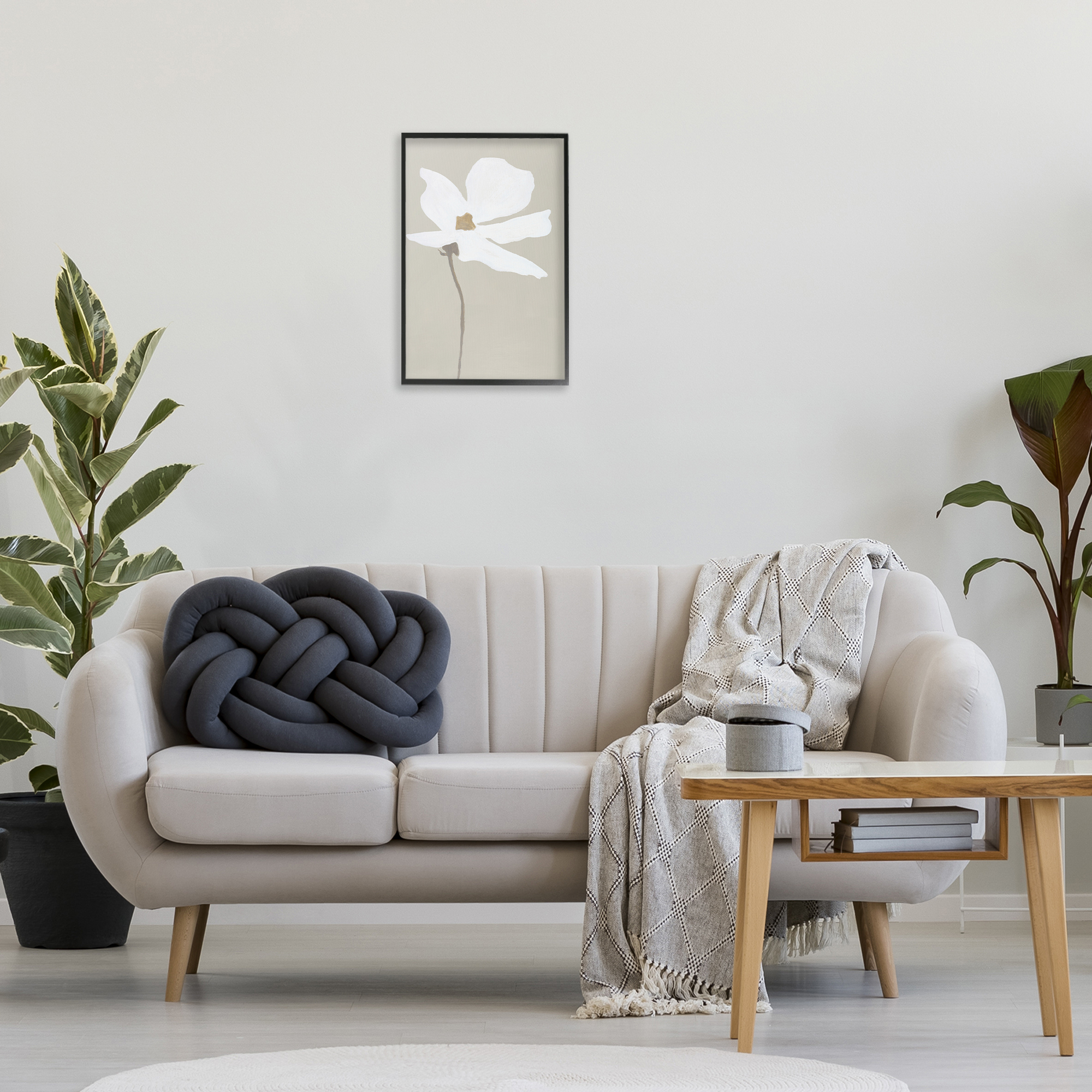 Stupell Industries White Flower Sprout Botanical & Floral Painting Black Framed Art Print Wall Art, 16 x 24