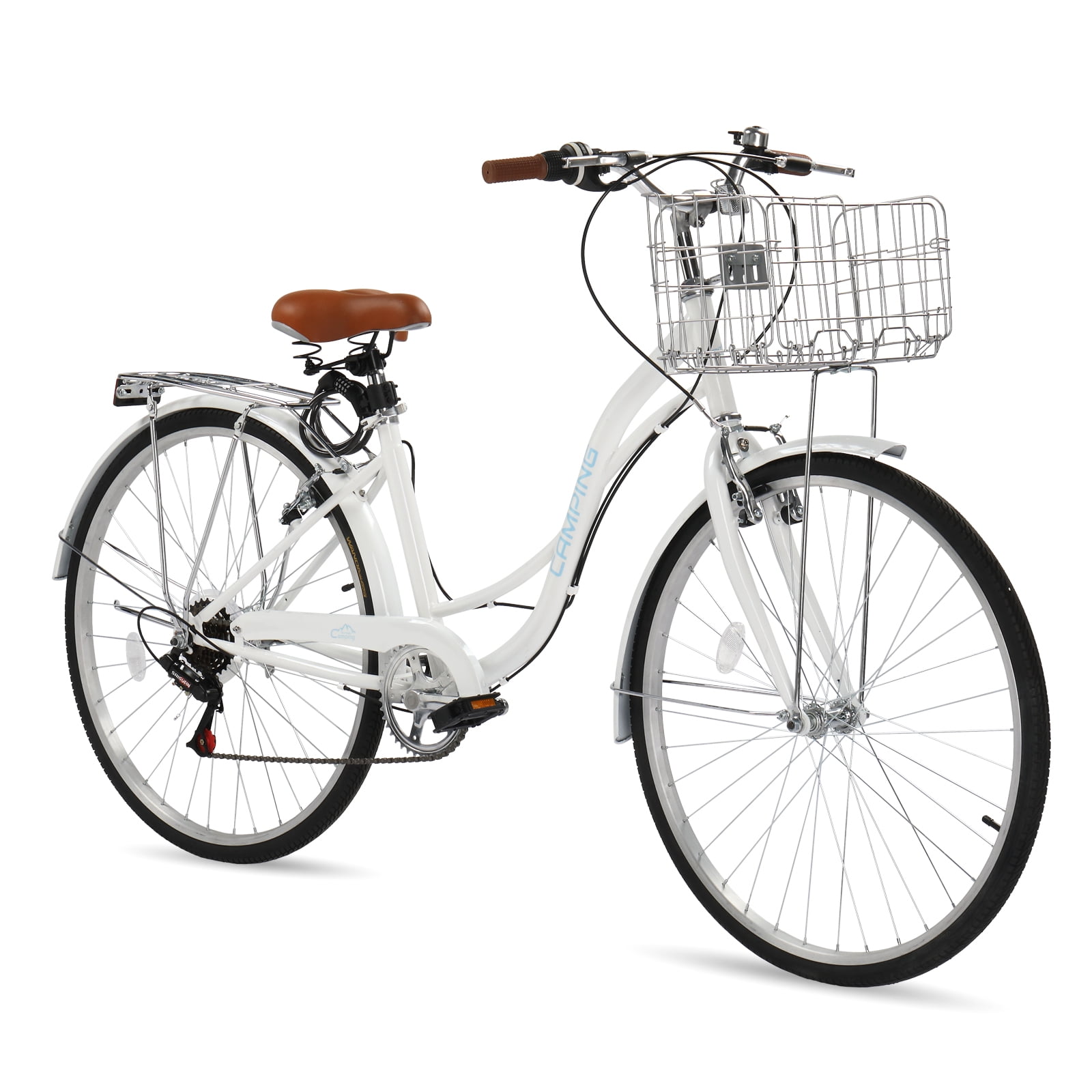 Ktaxon 26" Womens Bike, 7 Speed Cruiser Bike for Adults Women with Lock Basket & Rack, Step Through City Bikes, White