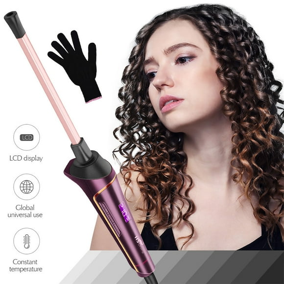 CkeyiN 9mm Curling Iron, Professional LCD Display Hair Curler, Tourmaline Ceramic Clipless Curling Wand Iron for Men and Women + Heat Resistant Glove