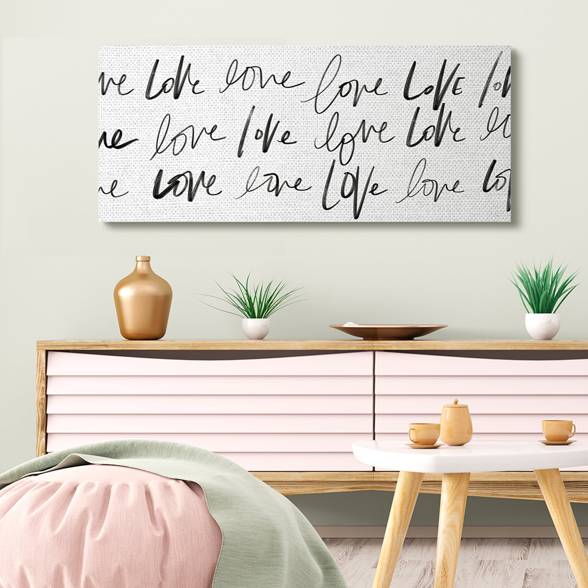Stupell Industries Love You Repeated Text Minimal Black White Script Canvas Wall Art by SD Graphics Studio